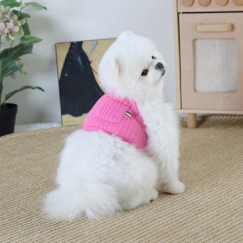 에이미러브즈펫 강아지 꽈배기 니트 크롭 나시, 핑크