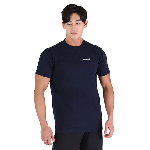 허그본 남성용 데일리 머슬핏 베이직 스몰로고 무지라인 반팔 티셔츠