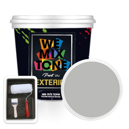 WEMIXTONE 외부용 EXTERIOR 페인트 3L + 붓 + 로울러 + 트레이 세트, WMT0015P01(페인트)