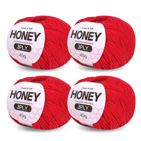 니뜨 허니 3ply 뜨개실 45g x 4p + 무료 도안 세트, 29 밝은빨강