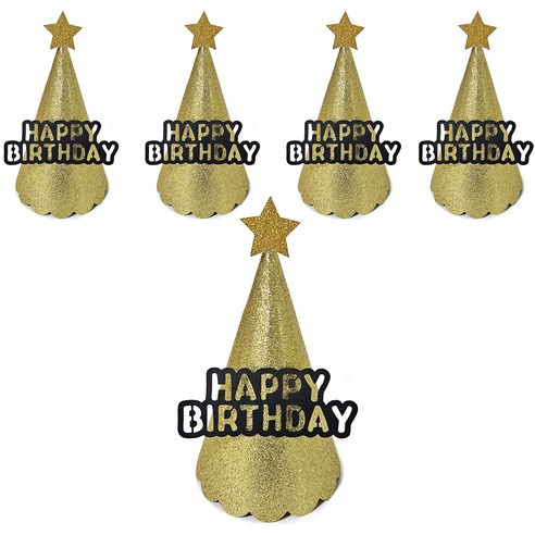 조이파티 글리터 파티고깔 Happy Birthday, 골드, 5개