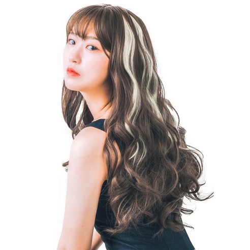 가발위드 단색 웨이브 컬러 포인트 피스 5p + 트윙클 붙임머리 세트, 크림색(컬러피스), 랜덤발송(붙임머리), 1세트