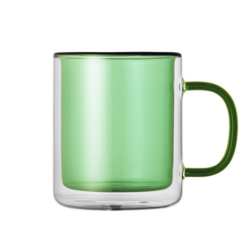 착한살림 홈카페 이중 유리 머그잔 350ml, 그린, 1개