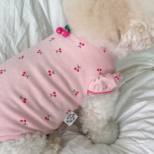 바이담수미 강아지 앵두캡소매 티셔츠, 핑크