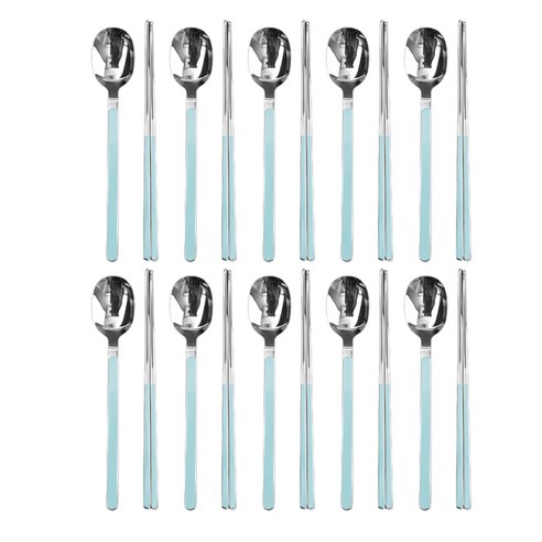 윌리브 국내산 304스텐 드고아 세라믹 수저 10벌 세트, 스카이블루, 숟가락 10p + 젓가락 10p