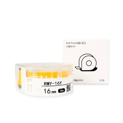 로드메일코리아 MAKEiD 라벨테이프 라벨지 16mm, 노랑바탕 + 검정글씨(RMY-16Y), 4m