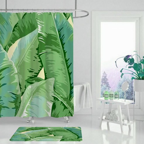 녹색잎패턴 샤워커튼 TYPE8 180 x 180 cm, 1개