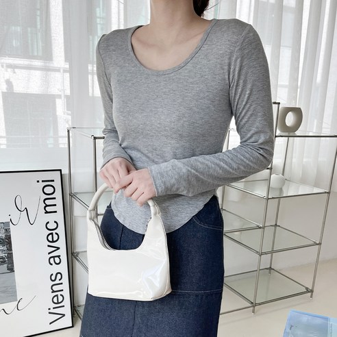 투데이앤룩 여성용 라운딩 밑단 반크롭 긴팔 티셔츠