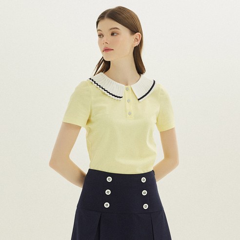 플레이뎁 여성용 Pleated 카라 피케 티셔츠 DEAMB2023M