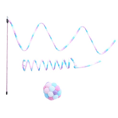 펫츠몬 고양이 캣닢 롱리본 + 스프링 + 폼폼볼 장난감 세트, 캔디  레인보우, 1세트