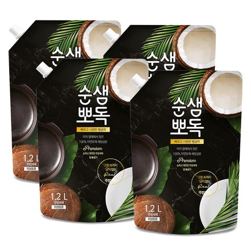 순샘 뽀독 리필 주방세제, 1.2L, 4개