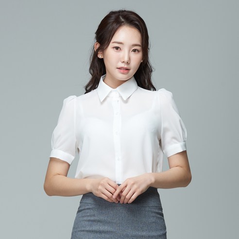 스무날 쉬폰 카라 반팔 블라우스