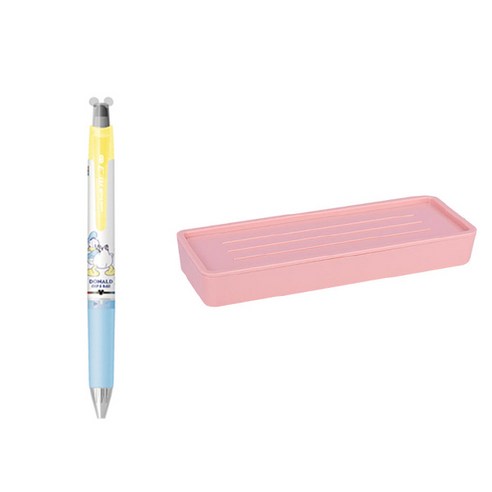 유니볼 RE 지워지는 볼펜 3색 3타입 0.5mm + 델리 누사인 2단 펜트레이 세트, 도날드백(볼펜), 핑크(펜트레이), 1세트