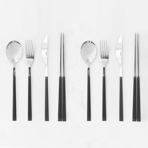 르리에 에디스 커트러리 디너 2인 세트, 블랙, 디너스푼 2p + 디너포크 2p + 디너나이프 2p + 젓가락 2p