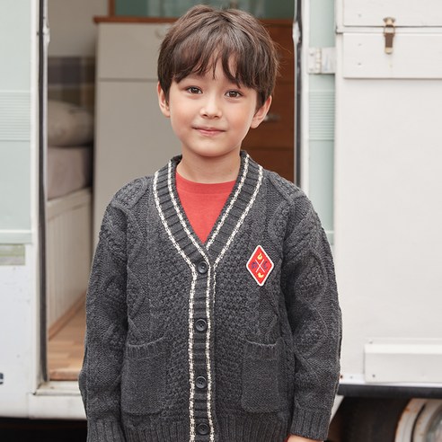 팬콧 아동용 아트웍 와펜 꽈배기 가디건