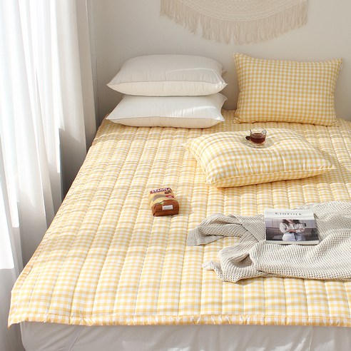  침대를 위한 완벽한 부착품들 여름 침구샵 슈에뜨룸 체크봉봉 밴딩 침대 패드, 치즈옐로우