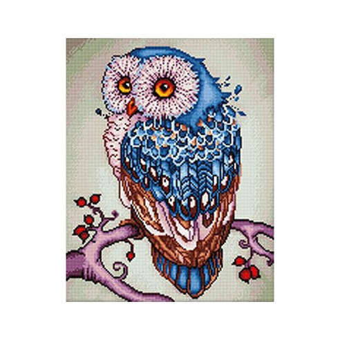 코쿼드 DIY 액자형 보석십자수 세트 40 x 50 cm, DP414 행운의 파란 부엉이, 1세트