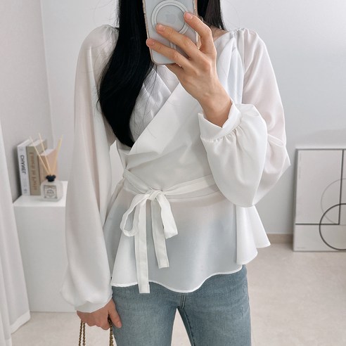 라미르 여성용 오프숄더 셔링 리본 블라우스