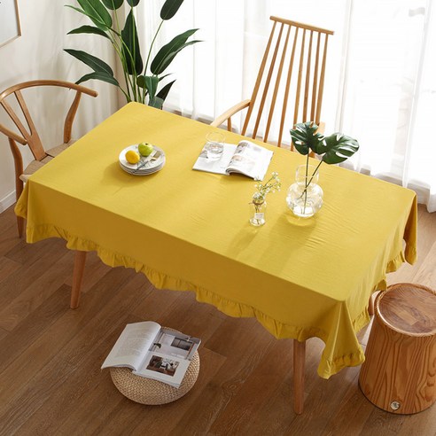 마켓에이 컬러 프릴 테이블 식탁보, 옐로우, 90 x 90 cm