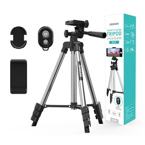 휴대폰삼각대 짐승 4단 높이조절 스마트폰 삼각대 실버, ZS-TRIPOD-1