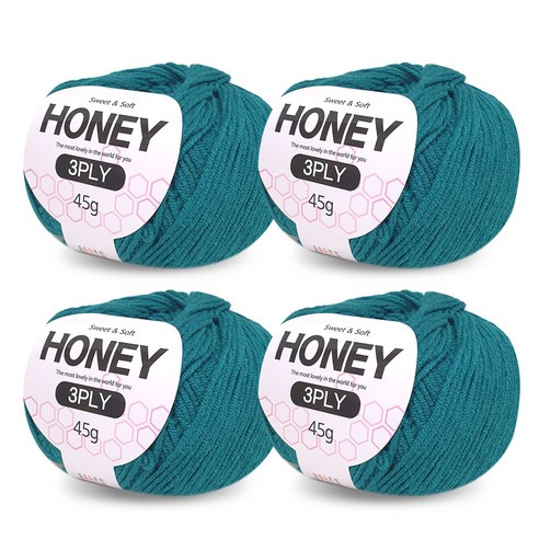 니뜨 허니 3ply 뜨개실 45g x 4p + 무료 도안 세트, 26 터키블루