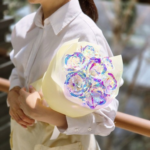 라알레그리아 조화 LED 빛나는 홀로그램 장미 7송이 꽃다발, 1개, 레몬