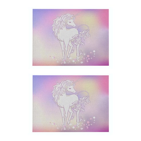라벤더 유니콘 일러스트 플레이스 매트 2p, 21, 42 x 32 cm
