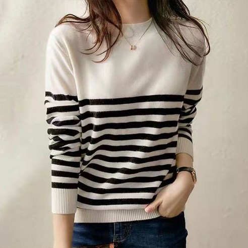 앤드스타일 여성용 로미스트라이프 라운드넥 니트 261293