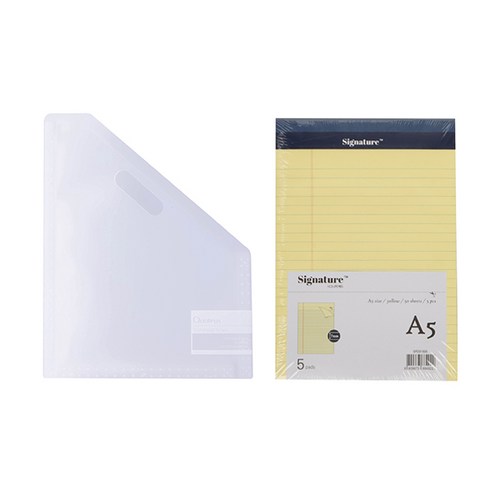 델리 스탠드형 도큐먼트 파일 12분류 72511 + 시그니처 리갈패드 A5 5p, 파일(화이트), 리갈패드(옐로우), 1세트