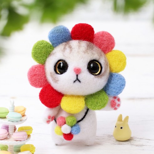 아트조이 DIY 양모펠트 키트, 1세트, 무지개꽃 고양이
