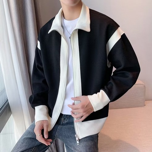 남성용 블랙 101 데본 배색 카라 자켓 FC-2318975