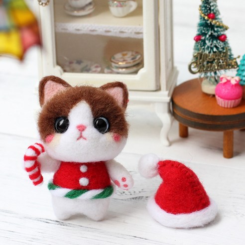 아트조이 DIY 양모펠트 키트, 1세트, 산타고양이