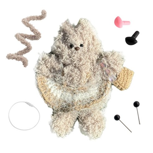 yarna 철사인형 + 핀타입 인형눈 4mm x 2p + 컬러미니삼각코 2종 + 컬러와이어링 모루 냥이 고양이 인형 만들기 세트, 1세트, 그레이베이지 + 화이트 + 블랙 + 핑크