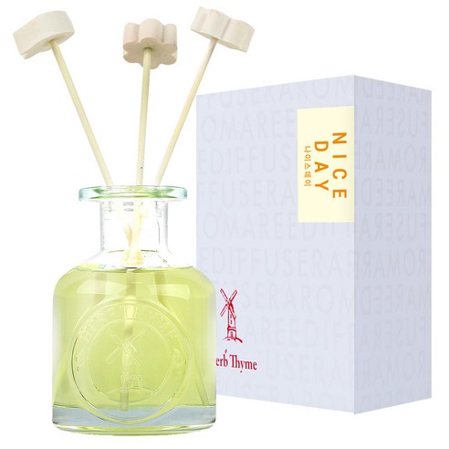 허브타임 NEW 실내용 디퓨저 130ml + 플라워 석고 랜덤발송 4p + 섬유스틱 5p 선물세트, 나이스데이, 1세트