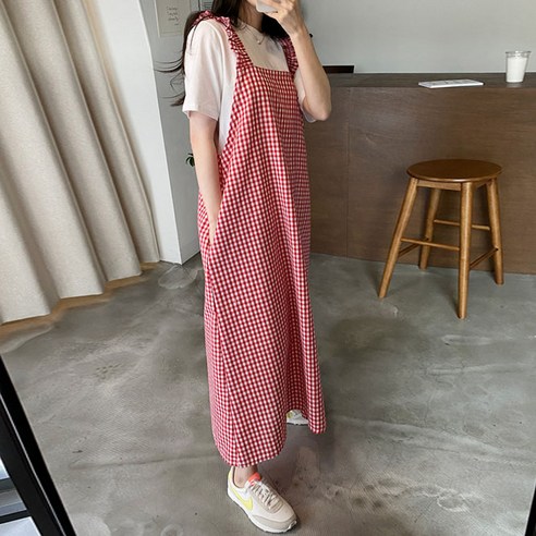 보리맘 첵 멜빵 여름 빅사이즈 임부 원피스 a590