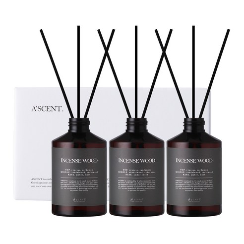 에이센트 네이처 실속형 디퓨저 200ml 3p + 섬유스틱 15p, 인센스우드