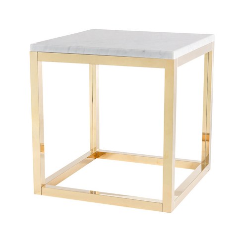 뷰티풀스페이스 대리석 티테이블 TT-01 400 x 400 x 600 mm, 비앙코카라라(대리석), 골드 밀러(프레임)