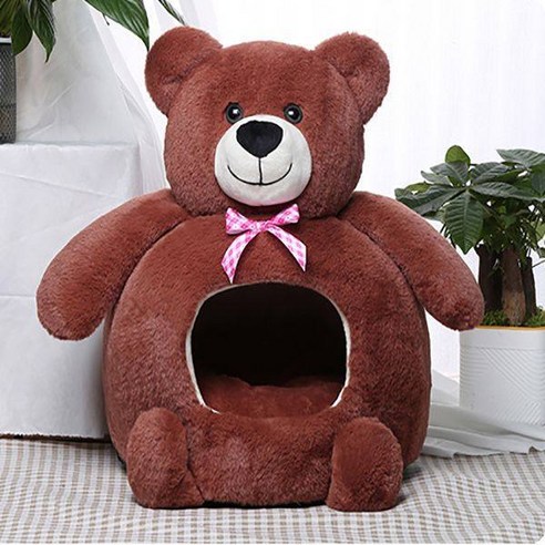 바디보 고양이 곰돌이 숨숨집 쿠션 하우스, 브라운, 1개