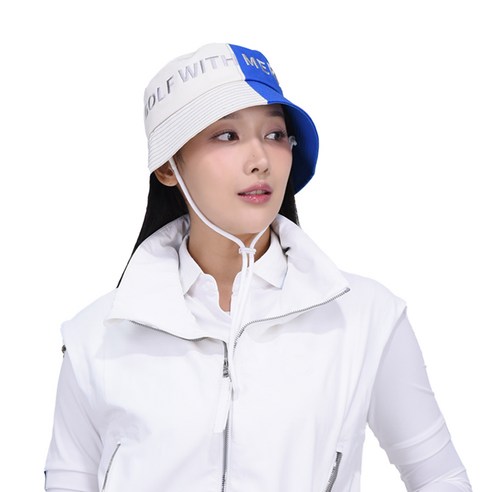머시매 하프 반반 컬러 버킷햇 공용 벙거지 스트링 벙거지, 1개, 블루