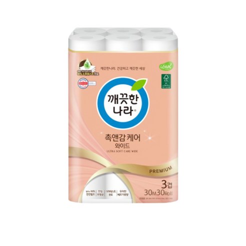 깨끗한나라 3겹 촉 감 디럭스가든 화장지30MX30롤, 상세설명 참조, 1팩