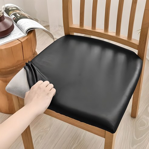 러빙랩 PU 의자 방석 커버, 블랙, 2개