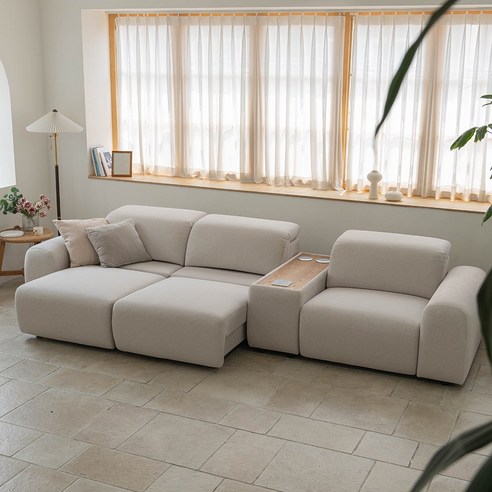 편안함과 스타일을 모두 갖춘, 슬립 4인용 전동 슬라이드 모션 기능성 리클라이너 베이지 소파 쏘랩