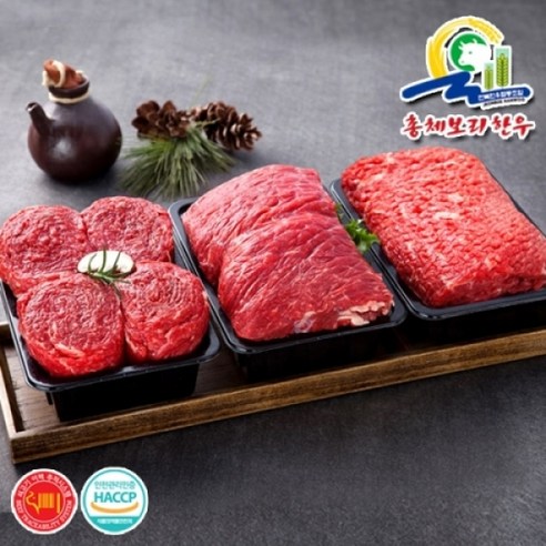 [총체보리한우] 1등급이상 정육3호 선물세트(국거리500g+불고기500g+육전500g), 1