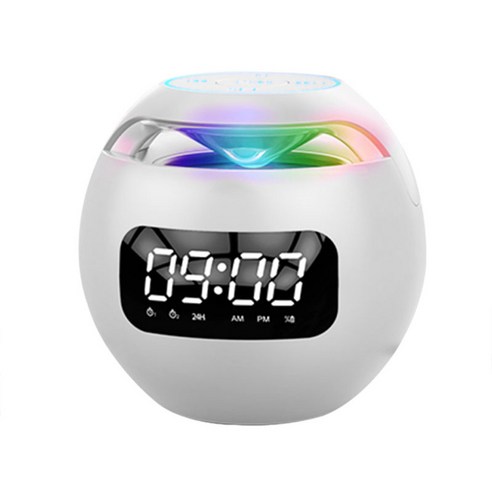 LED 라이트 FM 라디오 스피커 알람 시계 타이머 HIFI TFCard 뮤직 플레이어 베이스 사운드 박스 포함 미니 블루투스 스피커 휴대용, 흰색