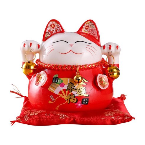 포춘 고양이 돼지 저금통 일본 장식 Fengshui Creative Wealth For Home, 레드 4인치, 세라믹 및 에나멜