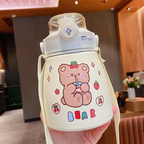 DFMEI 배불뚝이 텀블러 여요미 물컵 대용량 고안치 스테인리스컵 빨대망 레드 주전자, 화이트 + 무작위 스티커, 750 ml