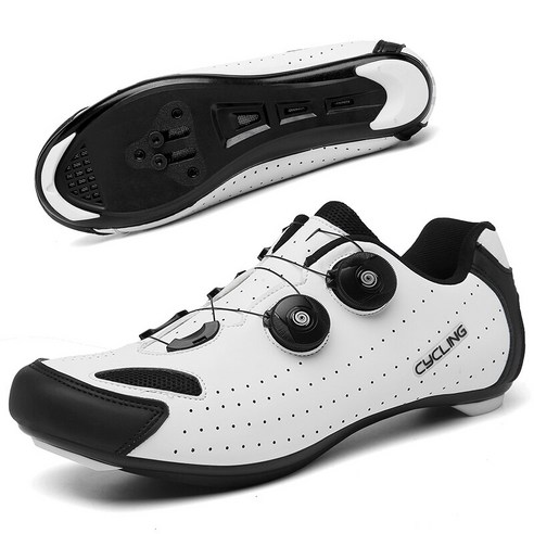 사이클링 신발 mtb spd 클리트 자동 잠금 산악 자전거 스니커즈 남성용 로드 사이클링 신발 통기성 플랫 자전거 신발, white road, 240