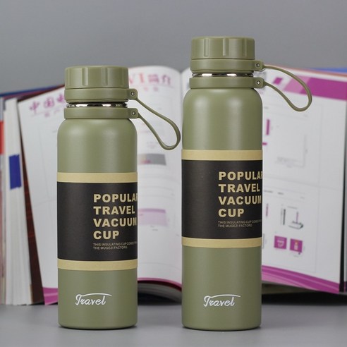 ZZJJC 주전자 스테인리스 텀블러 아웃도어 주전자, 650ML, 군녹색