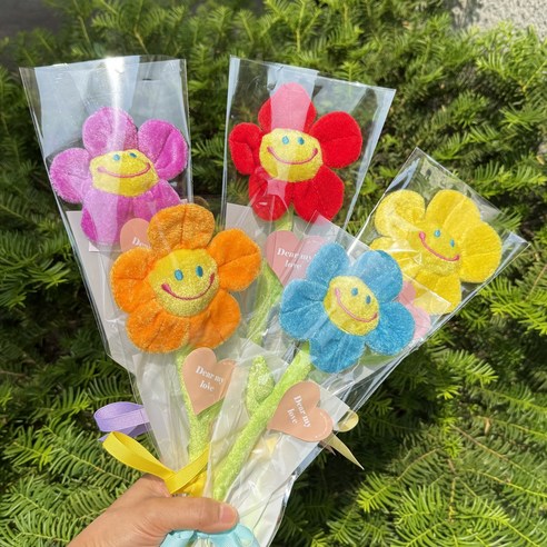 스마일 꽃 조화 졸업식 입학식 한송이 인형 꽃다발 5개, 1개, 05.진핑크5개
