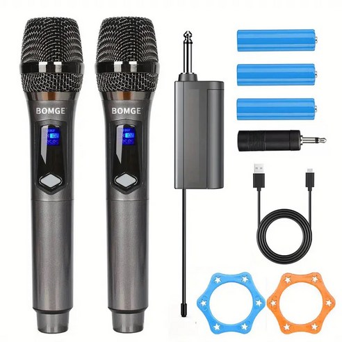 무선 핸드셋 마이크 금속 이중 UHF 무선 동적 마이크 시스템 노래방 파티 결혼식을 위한 1800MAh 충전식 수신기, BG-261V-2G